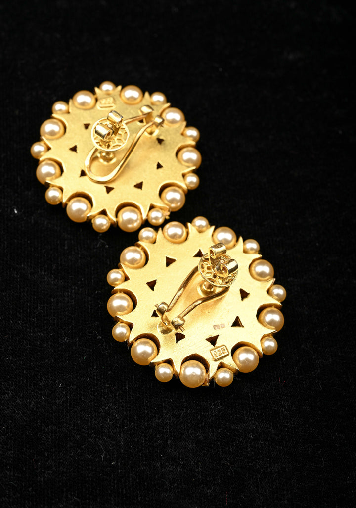 92.5 Silver Mandala Kundan Studs with Pearls Detailing