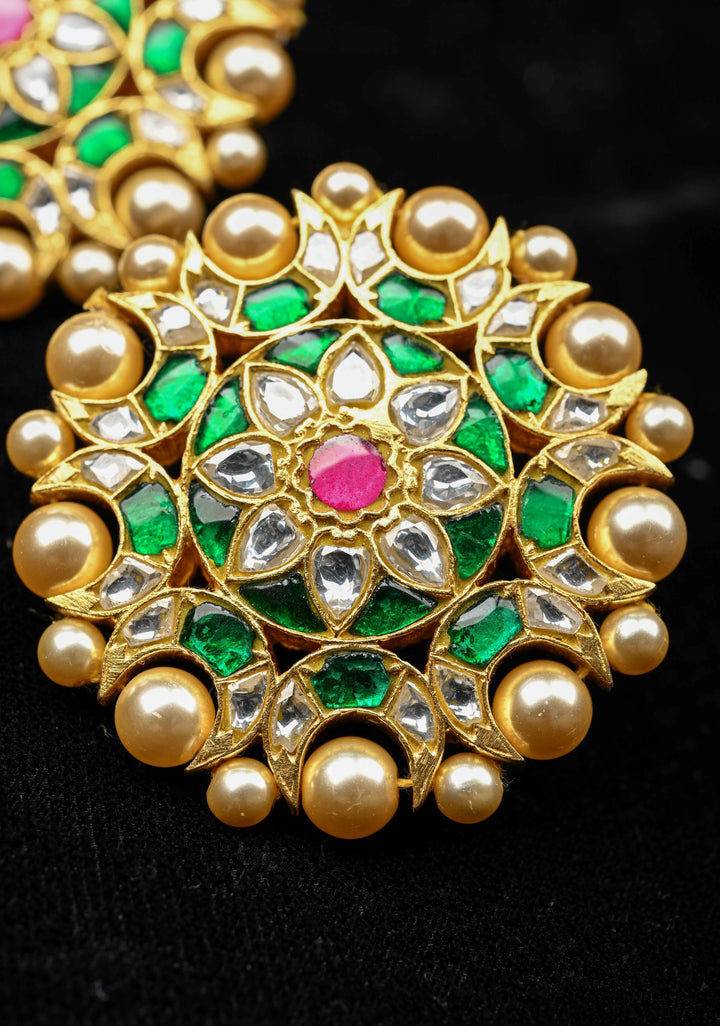 92.5 Silver Mandala Kundan Studs with Pearls Detailing
