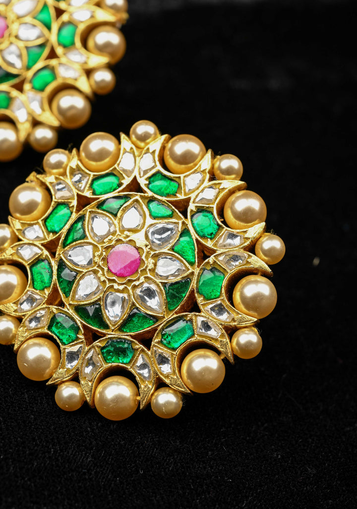92.5 Silver Mandala Kundan Studs with Pearls Detailing