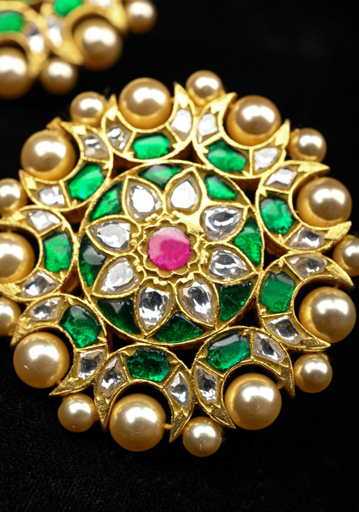 92.5 Silver Mandala Kundan Studs with Pearls Detailing