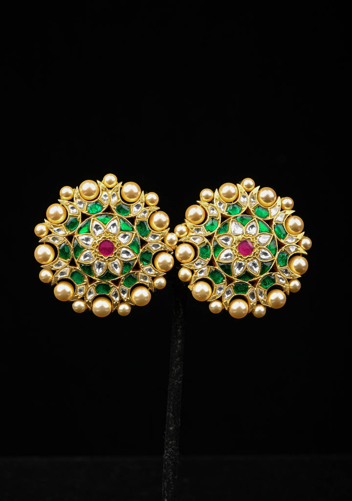 92.5 Silver Mandala Kundan Studs with Pearls Detailing