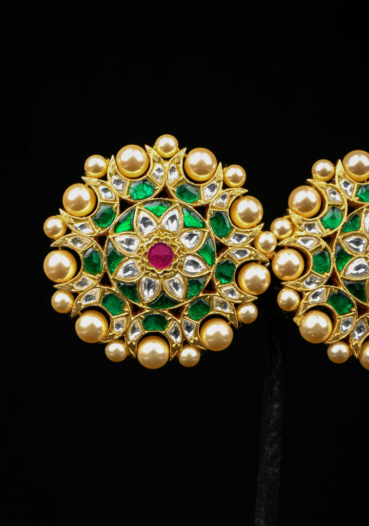 92.5 Silver Mandala Kundan Studs with Pearls Detailing