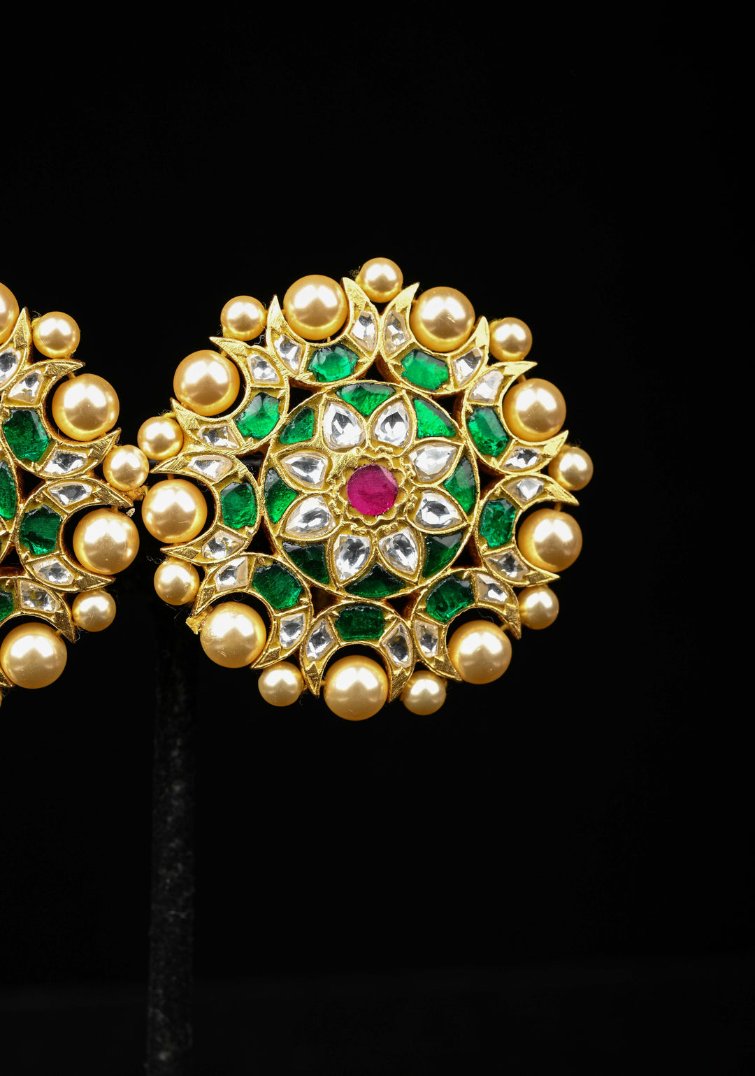 92.5 Silver Mandala Kundan Studs with Pearls Detailing