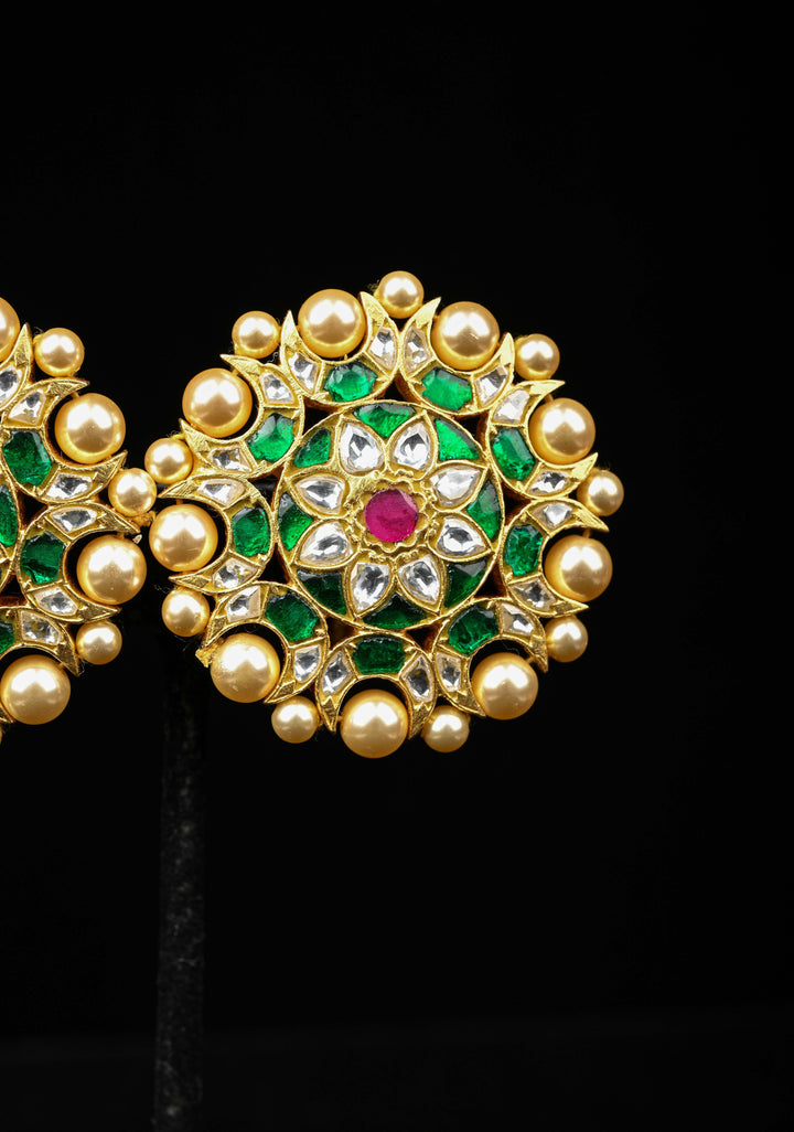 92.5 Silver Mandala Kundan Studs with Pearls Detailing