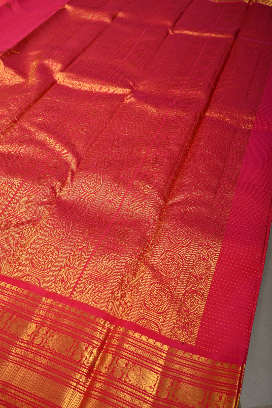 Pink Dual tone Zari Checks on Kanjivaram Silk Saree with Zari Buttas and Zari Border  | SILK MARK CERTIFIED | SHOBITAM