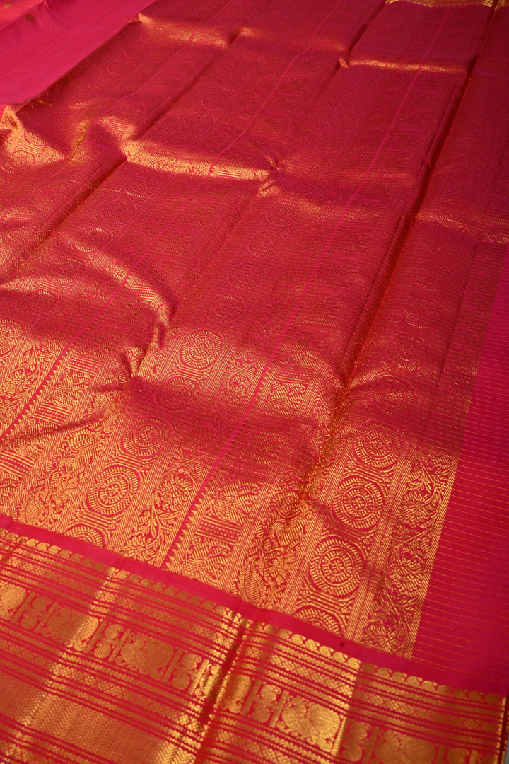 Pink Dual tone Zari Checks on Kanjivaram Silk Saree with Zari Buttas and Zari Border  | SILK MARK CERTIFIED | SHOBITAM