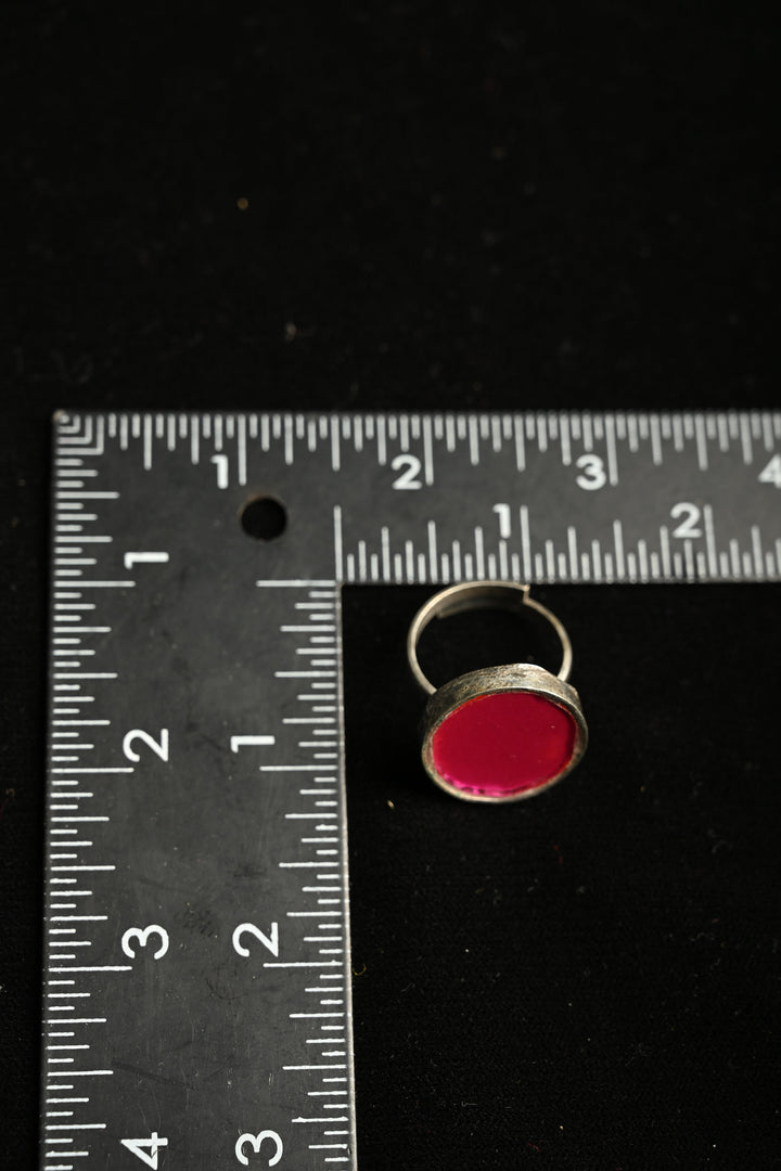Real Glass Shambhavi Ring in Brass with Antique Silver Polish and Adjustable