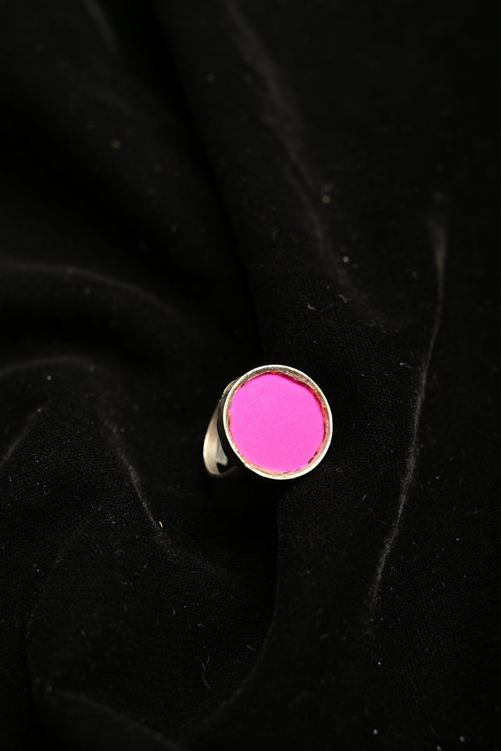 Real Glass Shambhavi Ring in Brass with Antique Silver Polish and Adjustable