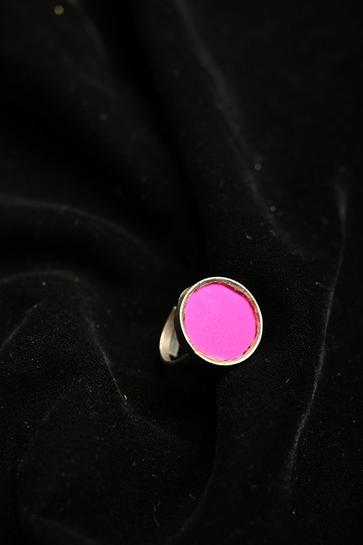 Real Glass Shambhavi Ring in Brass with Antique Silver Polish and Adjustable