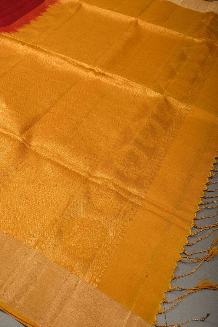 Maroon Kanjivaram Soft Silk Saree with Floral Peacock Zari Buttas and Zari Border | SILK MARK CERTIFIED | SHOBITAM
