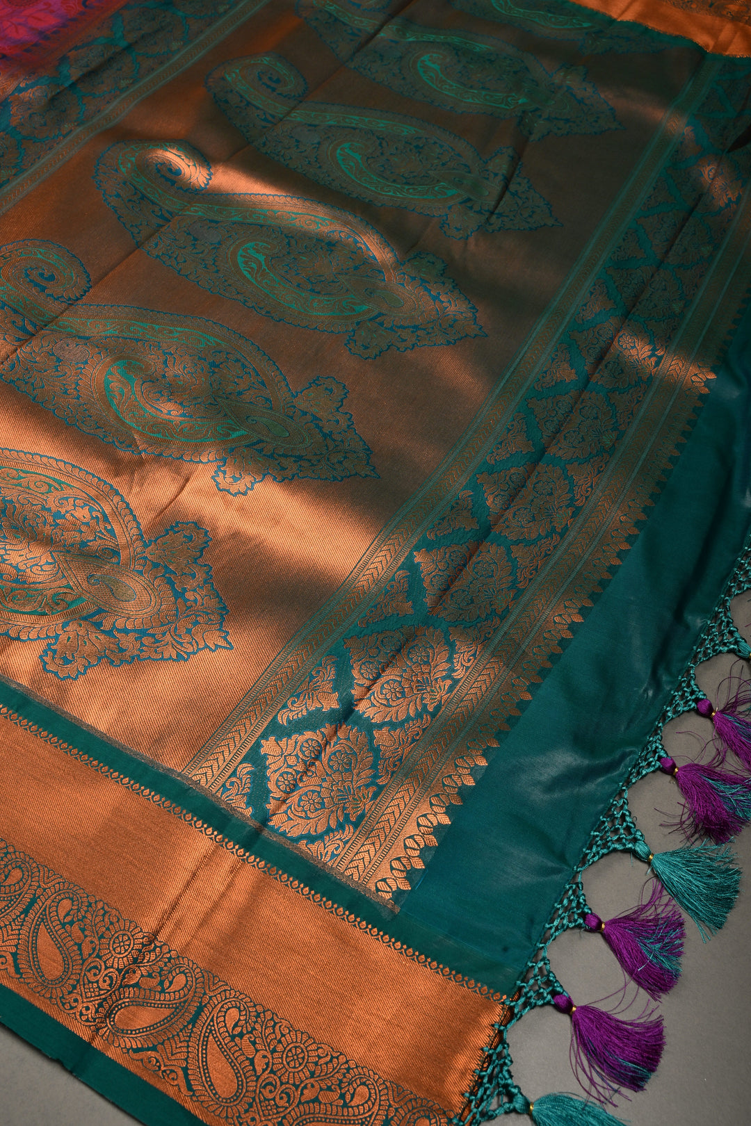 Purple Dual Tone Semi Silk Saree with Meenakari Floral Paisley Zari Brocade and Contrast Zari Border