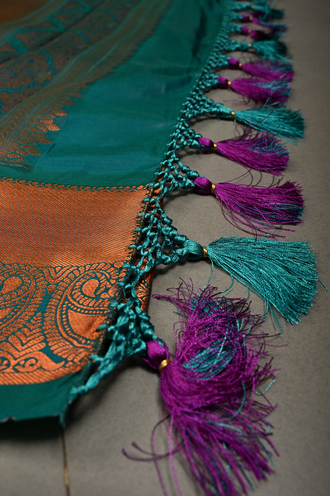 Purple Dual Tone Semi Silk Saree with Meenakari Floral Paisley Zari Brocade and Contrast Zari Border
