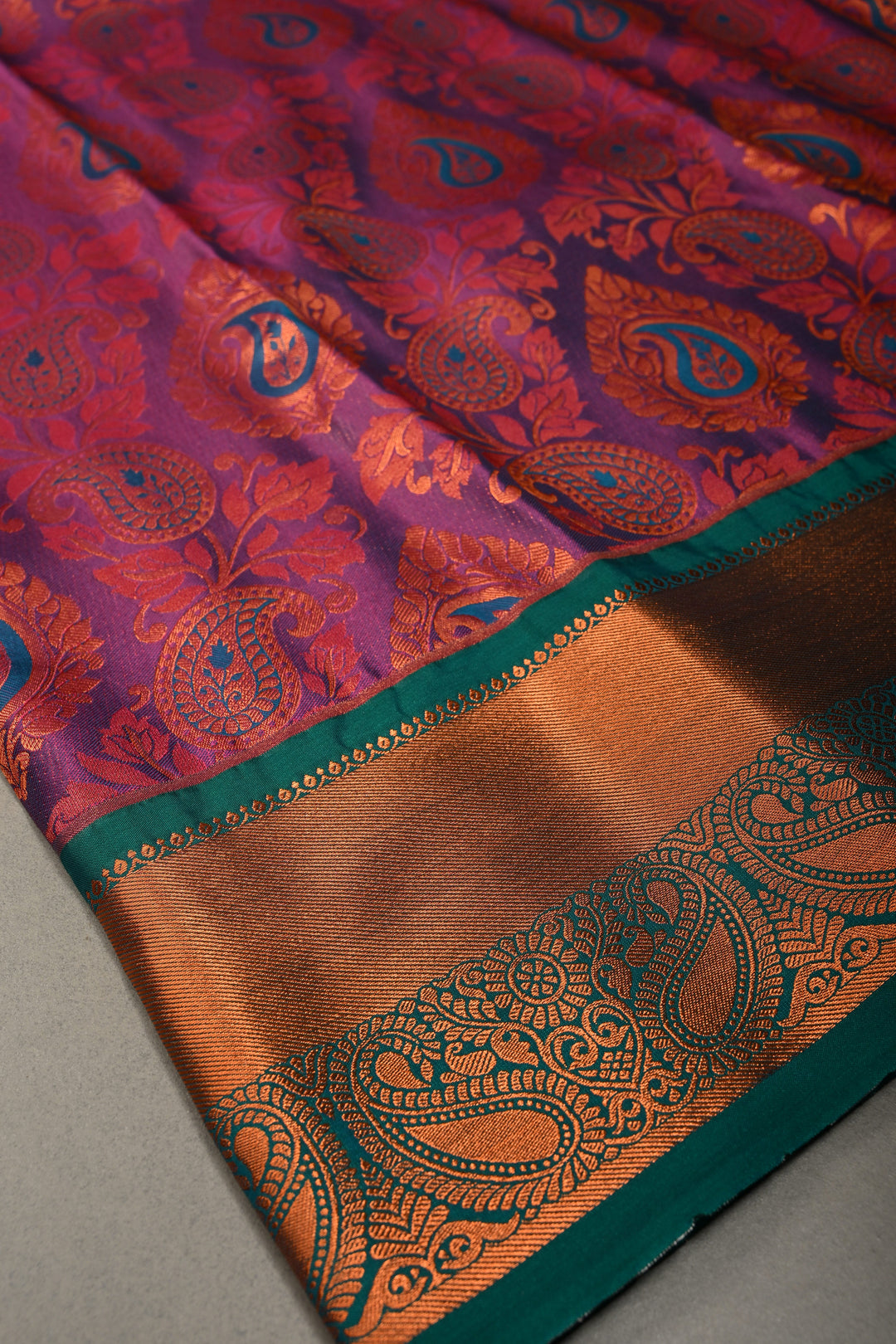Purple Dual Tone Semi Silk Saree with Meenakari Floral Paisley Zari Brocade and Contrast Zari Border