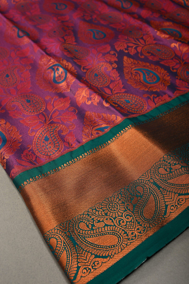 Purple Dual Tone Semi Silk Saree with Meenakari Floral Paisley Zari Brocade and Contrast Zari Border