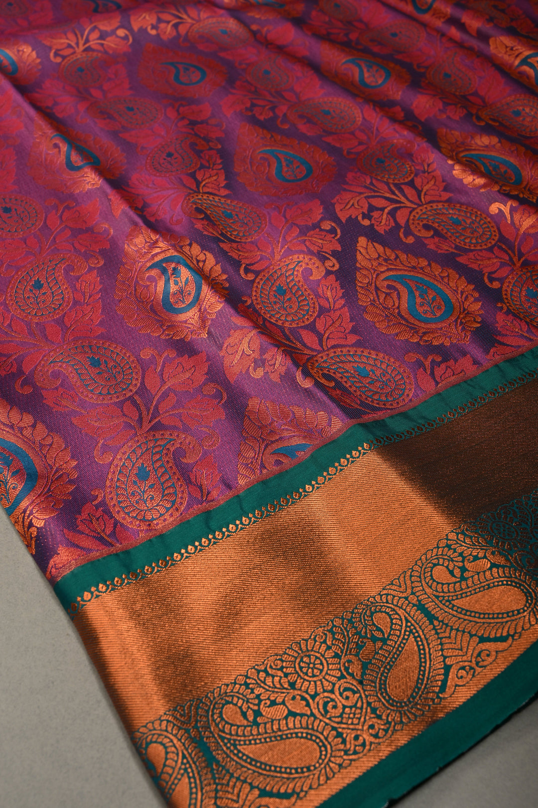 Purple Dual Tone Semi Silk Saree with Meenakari Floral Paisley Zari Brocade and Contrast Zari Border