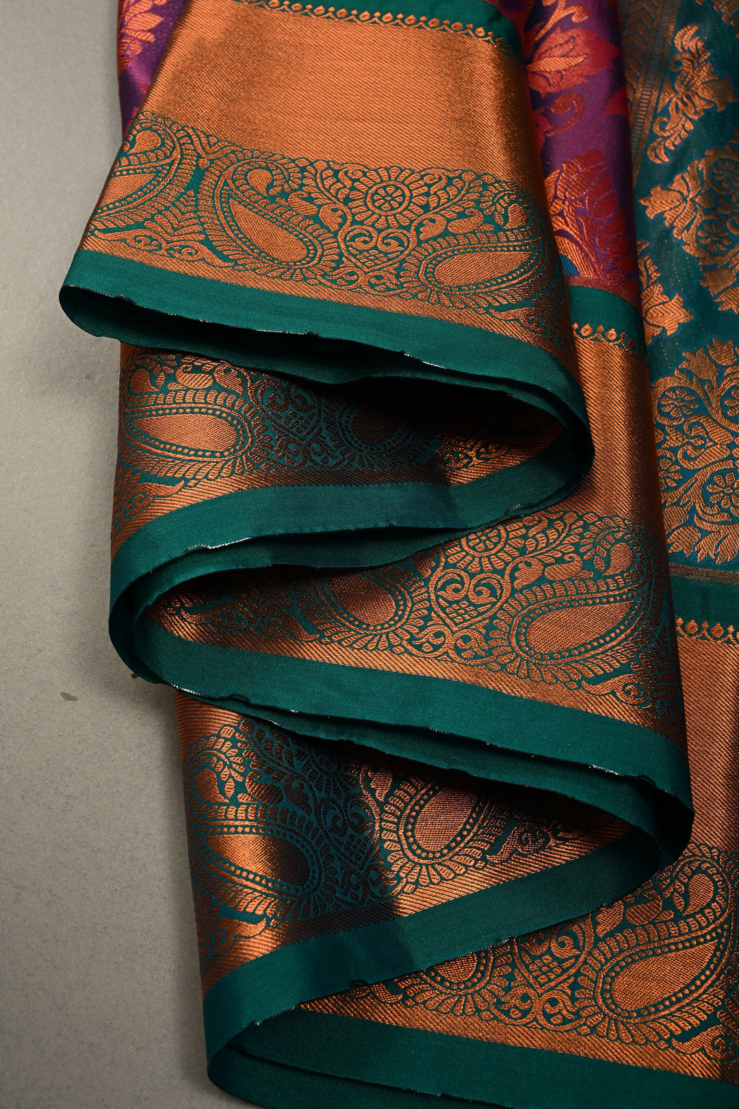 Purple Dual Tone Semi Silk Saree with Meenakari Floral Paisley Zari Brocade and Contrast Zari Border