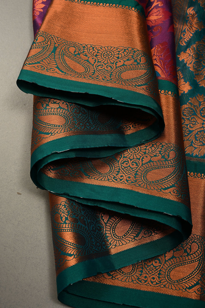 Purple Dual Tone Semi Silk Saree with Meenakari Floral Paisley Zari Brocade and Contrast Zari Border