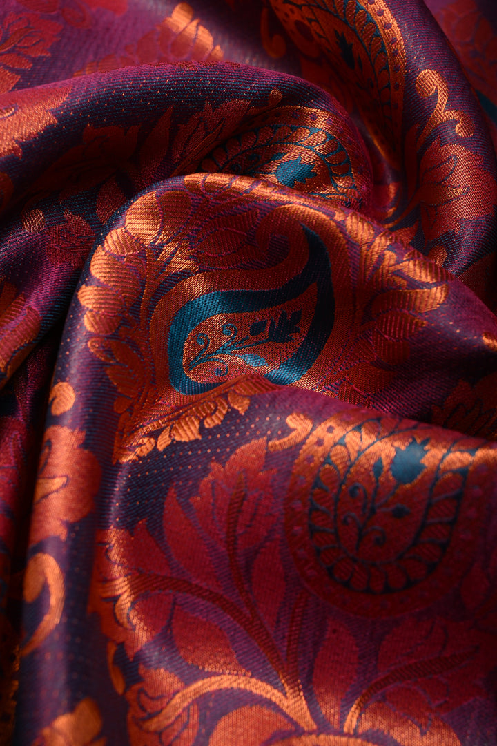 Purple Dual Tone Semi Silk Saree with Meenakari Floral Paisley Zari Brocade and Contrast Zari Border