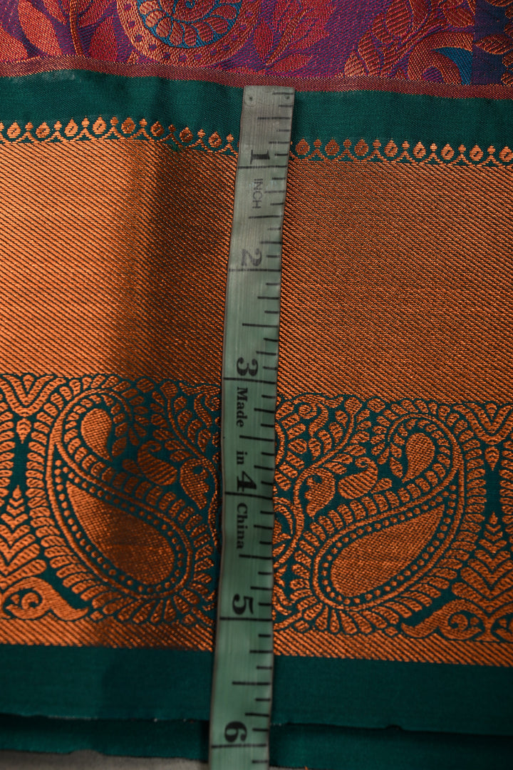 Purple Dual Tone Semi Silk Saree with Meenakari Floral Paisley Zari Brocade and Contrast Zari Border