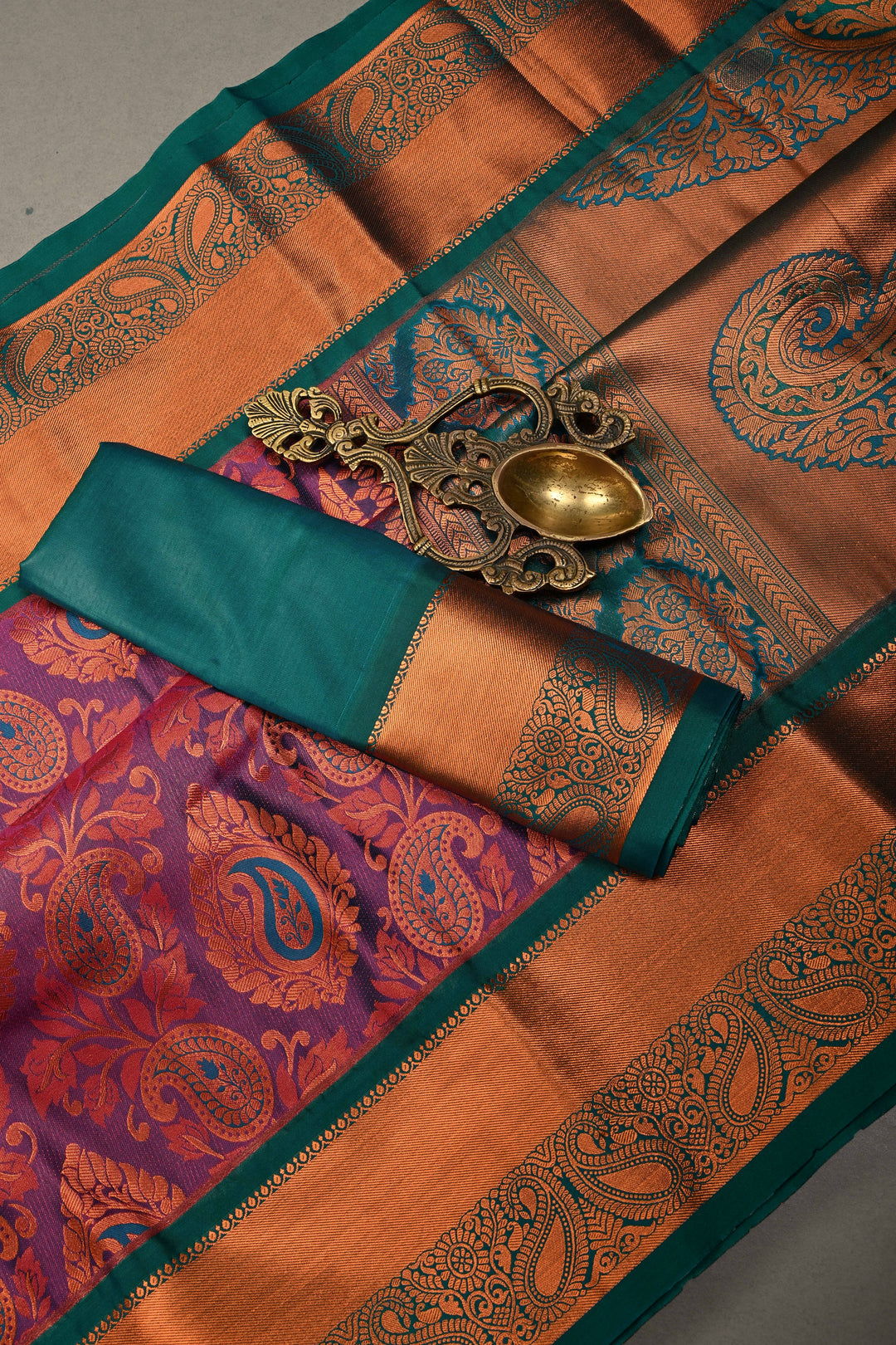 Purple Dual Tone Semi Silk Saree with Meenakari Floral Paisley Zari Brocade and Contrast Zari Border
