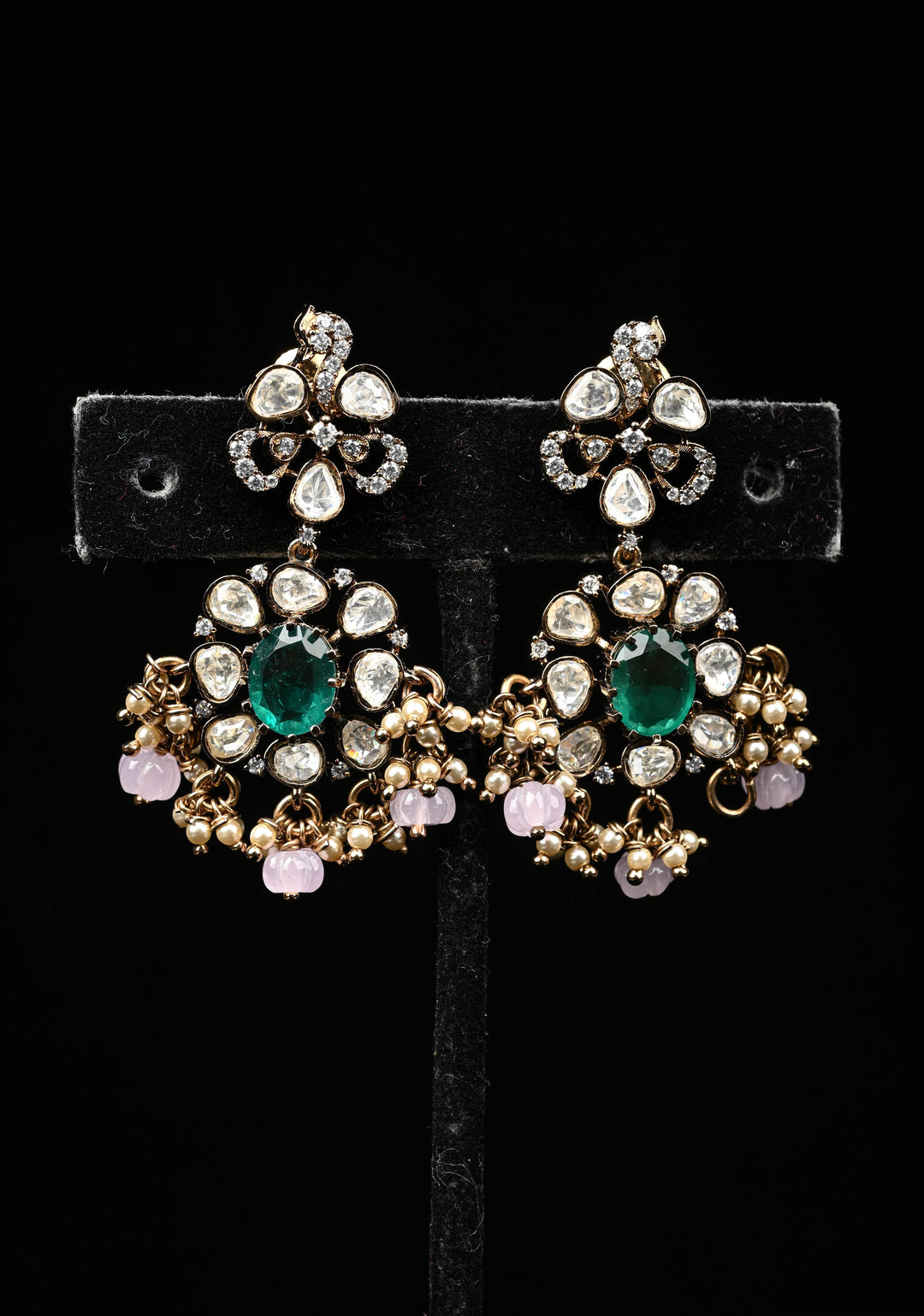 Pure 92.5 silver Pin and green stones Victorian Necklace Set