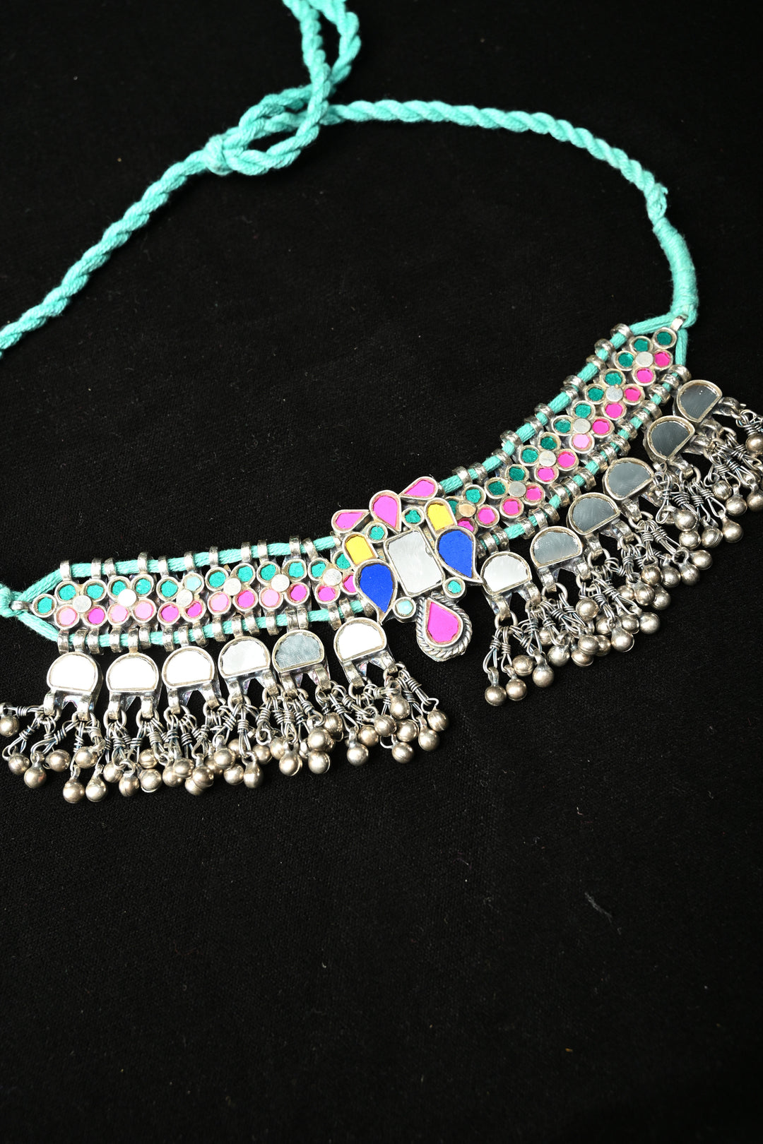Ankitha Choker in German Silver and Real Glass with Antique Silver Polish