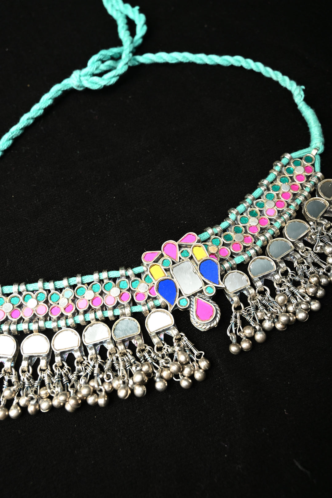 Ankitha Choker in German Silver and Real Glass with Antique Silver Polish