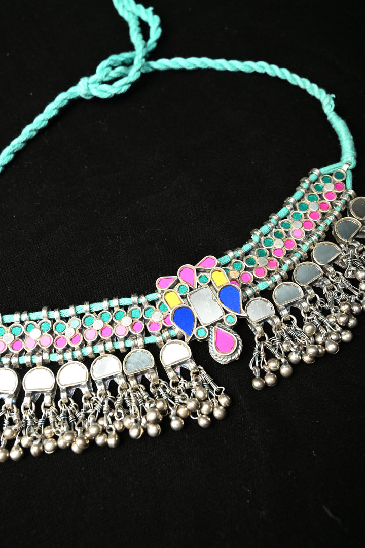 Ankitha Choker in German Silver and Real Glass with Antique Silver Polish
