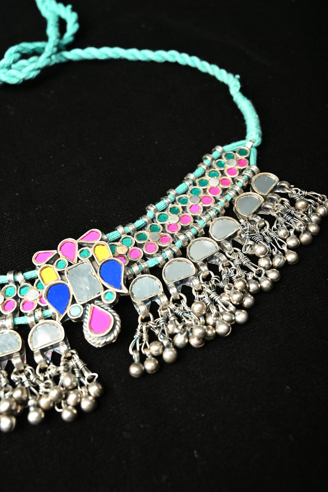 Ankitha Choker in German Silver and Real Glass with Antique Silver Polish