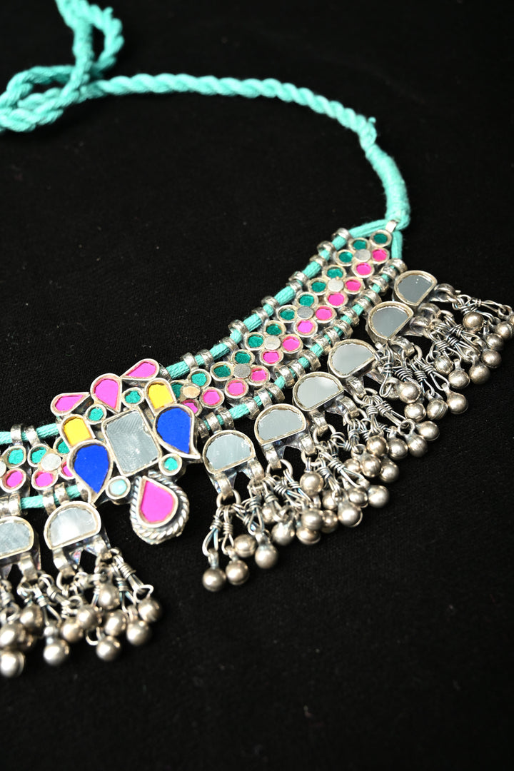 Ankitha Choker in German Silver and Real Glass with Antique Silver Polish