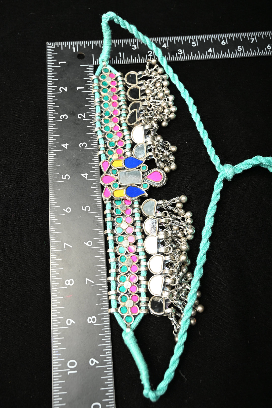 Ankitha Choker in German Silver and Real Glass with Antique Silver Polish