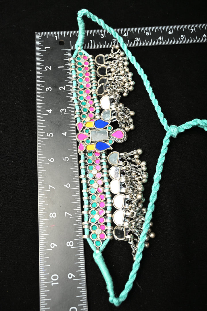 Ankitha Choker in German Silver and Real Glass with Antique Silver Polish