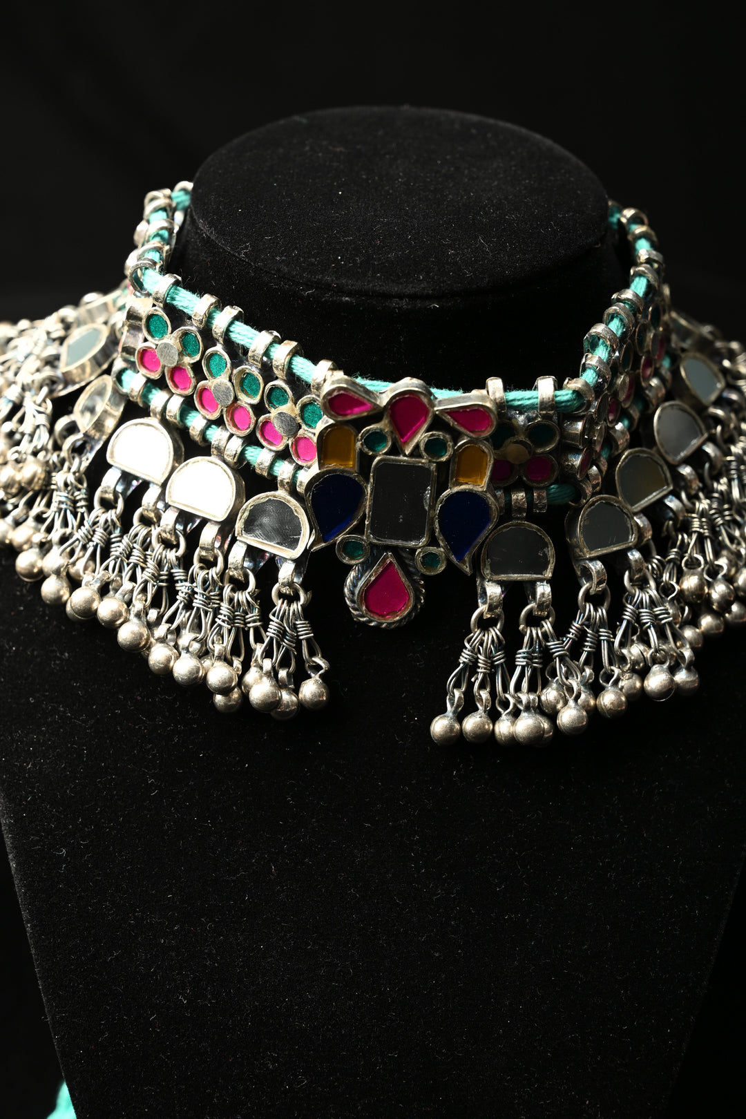 Ankitha Choker in German Silver and Real Glass with Antique Silver Polish
