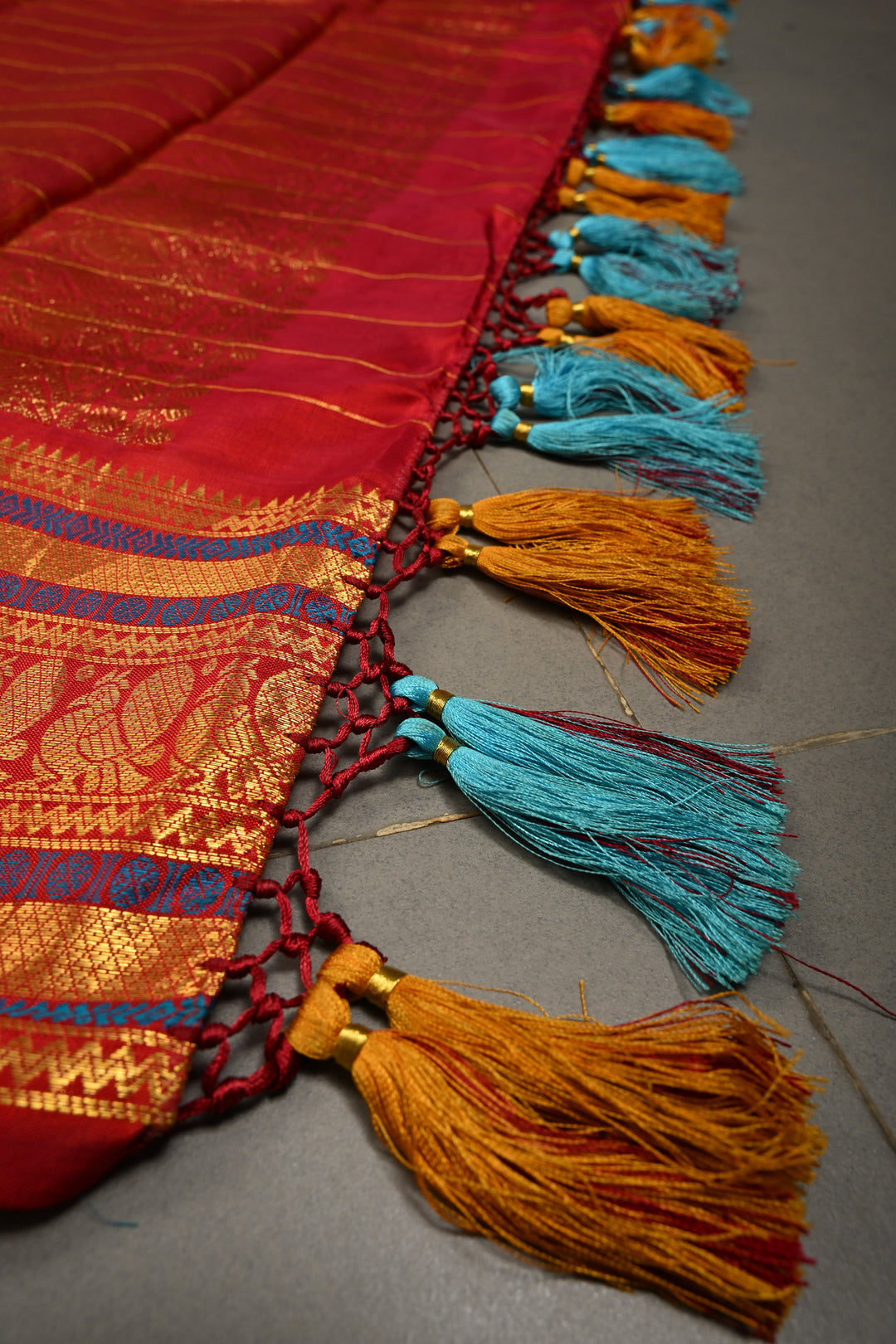 Exquisite Multicolor Korvai Pallum Pazhamum Kanjivaram Silk Saree with Zari Checks and Zari Border | SILK MARK CERTIFIED | SHOBITAM