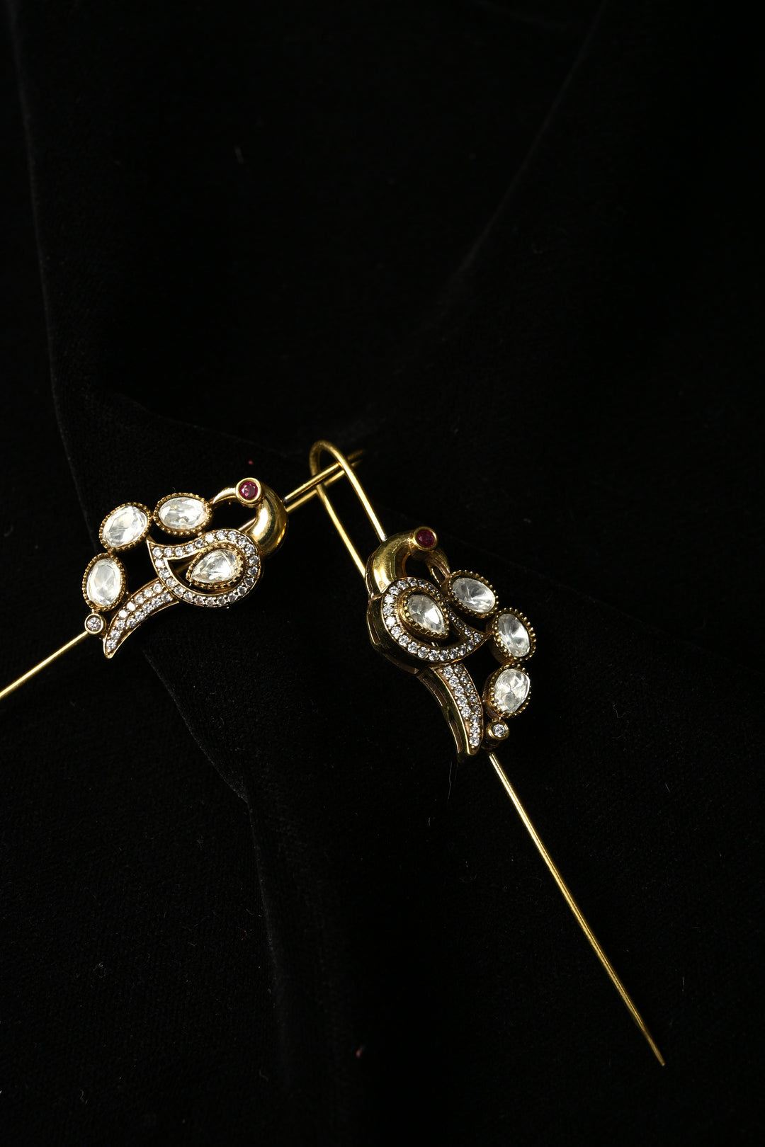 Akansha Needle Cuff in Brass with Antique Gold Polish and Moissanite Stone Details | SHOBITAM