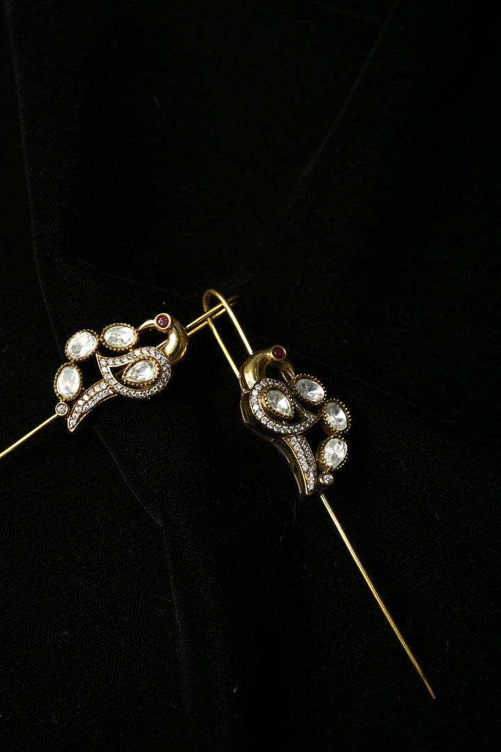 Akansha Needle Cuff in Brass with Antique Gold Polish and Moissanite Stone Details | SHOBITAM