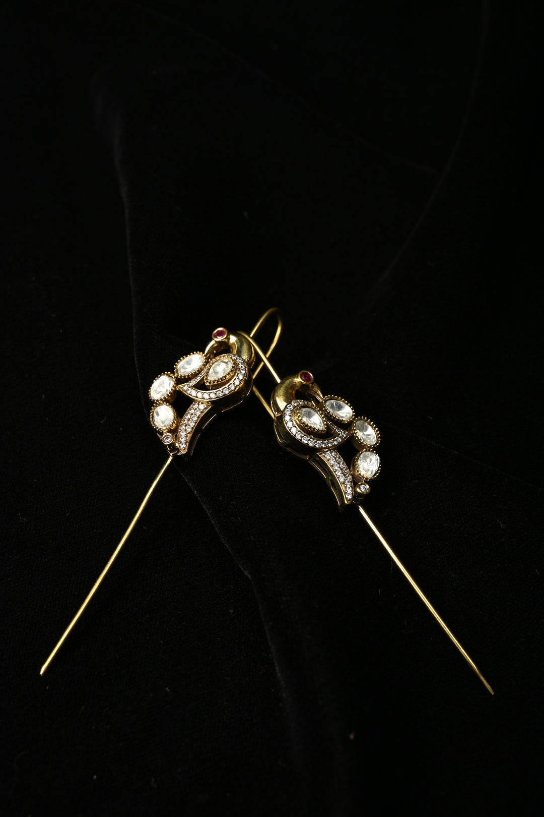 Akansha Needle Cuff in Brass with Antique Gold Polish and Moissanite Stone Details | SHOBITAM