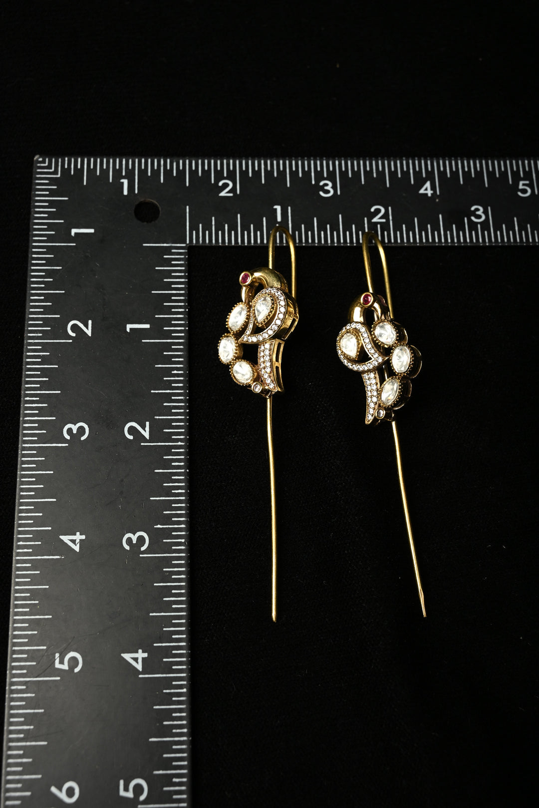 Akansha Needle Cuff in Brass with Antique Gold Polish and Moissanite Stone Details | SHOBITAM