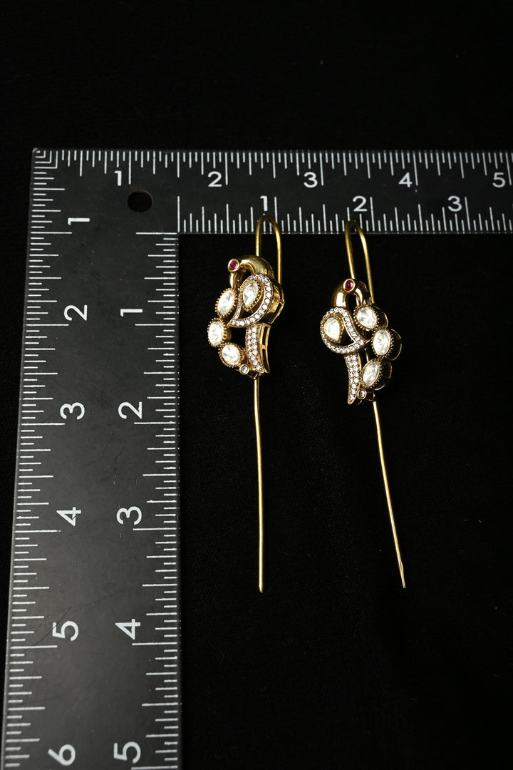 Akansha Needle Cuff in Brass with Antique Gold Polish and Moissanite Stone Details | SHOBITAM