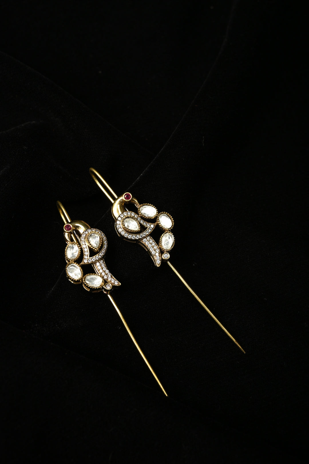 Akansha Needle Cuff in Brass with Antique Gold Polish and Moissanite Stone Details | SHOBITAM