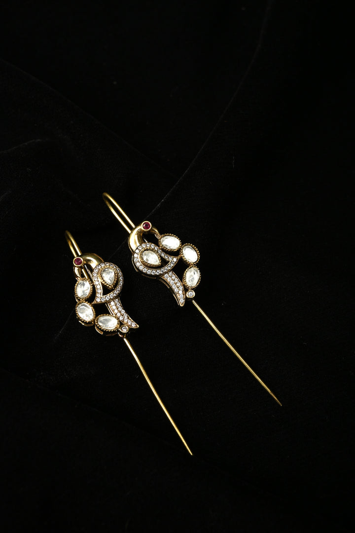 Akansha Needle Cuff in Brass with Antique Gold Polish and Moissanite Stone Details | SHOBITAM