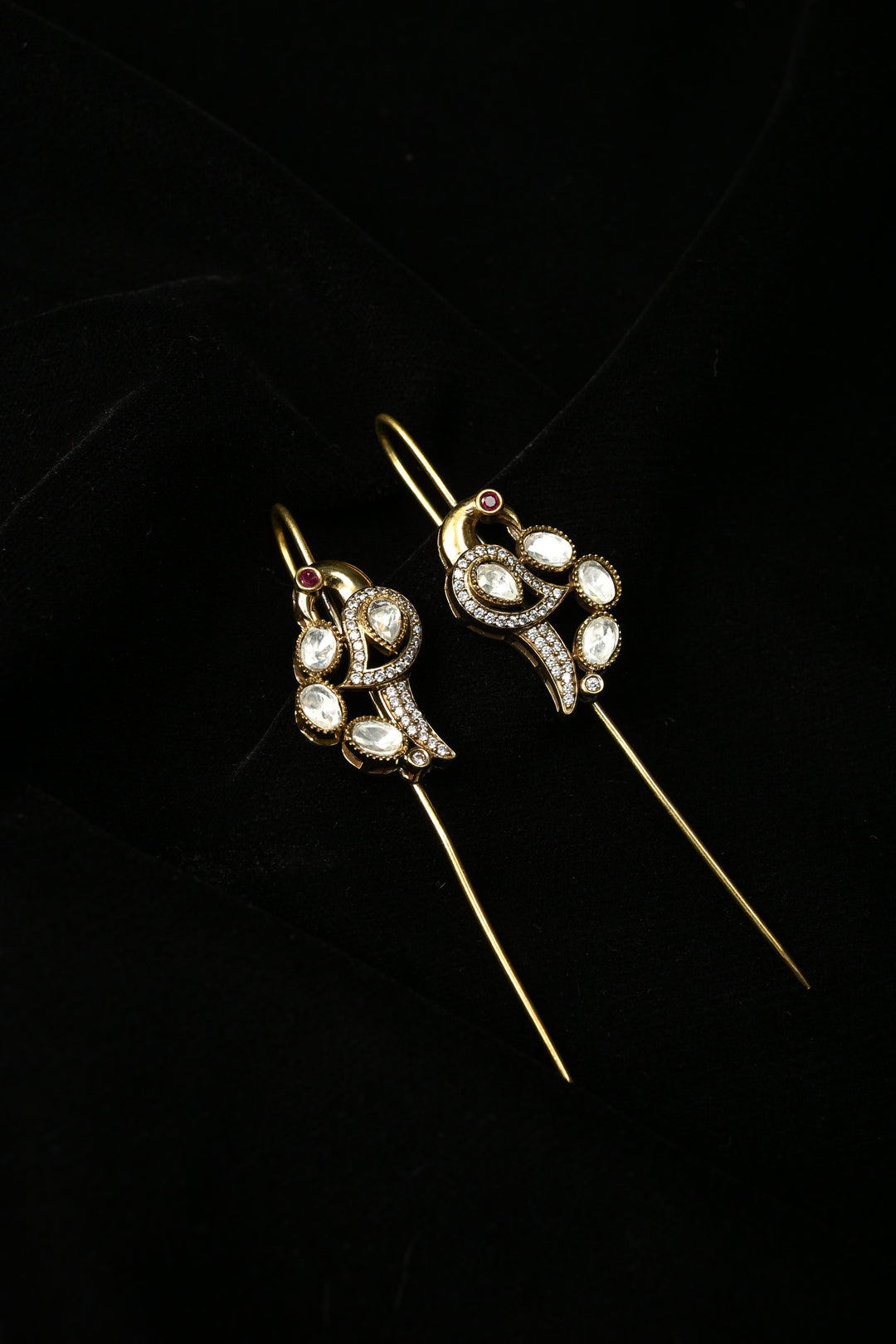 Akansha Needle Cuff in Brass with Antique Gold Polish and Moissanite Stone Details | SHOBITAM
