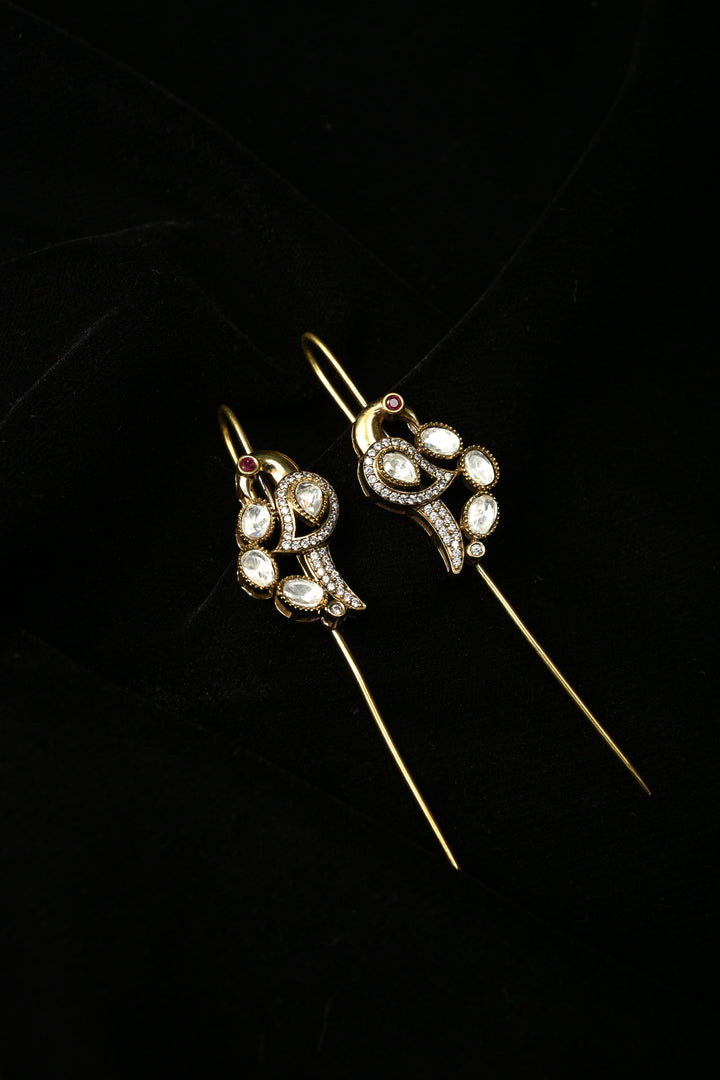 Akansha Needle Cuff in Brass with Antique Gold Polish and Moissanite Stone Details | SHOBITAM