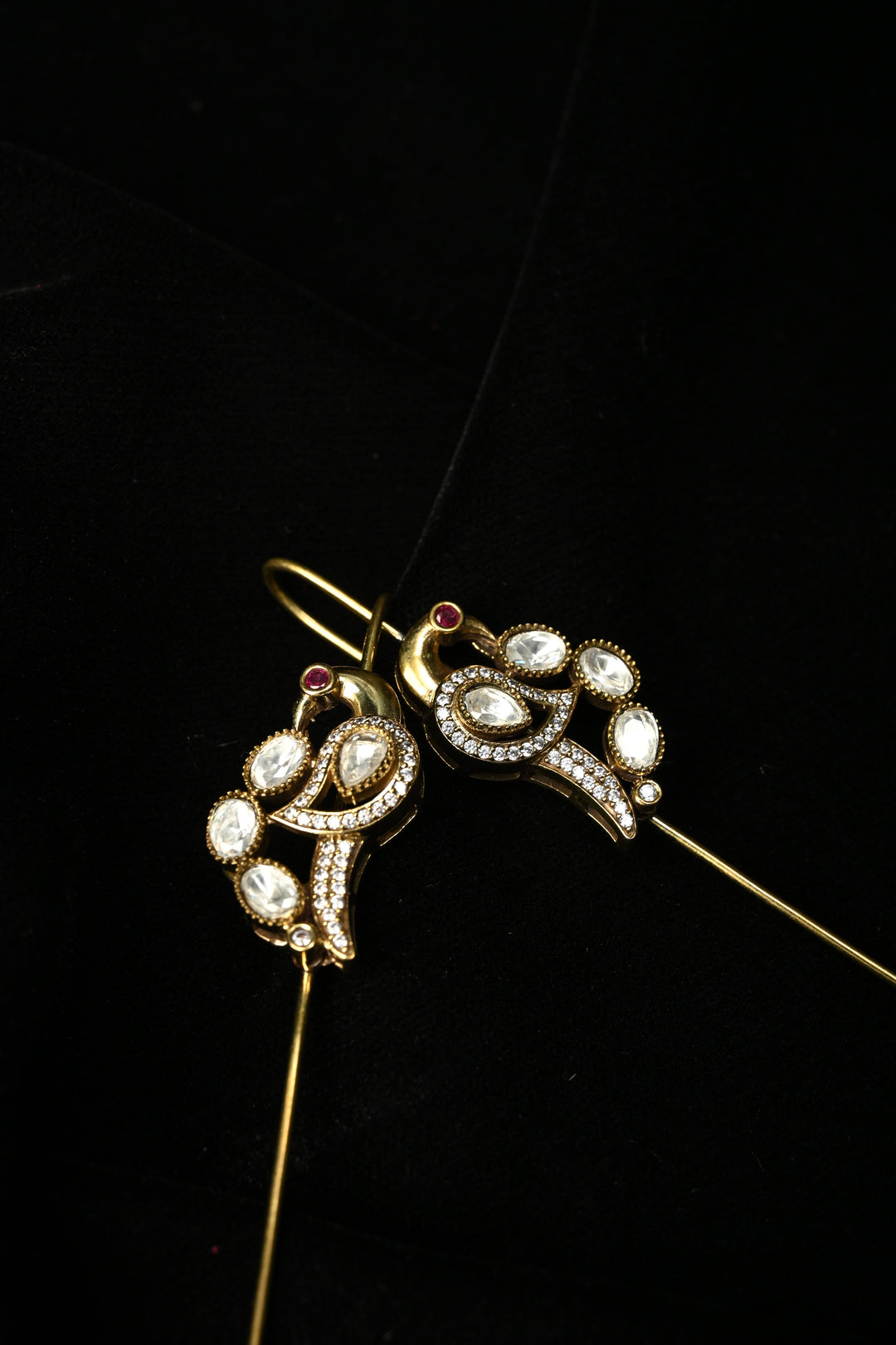 Akansha Needle Cuff in Brass with Antique Gold Polish and Moissanite Stone Details | SHOBITAM