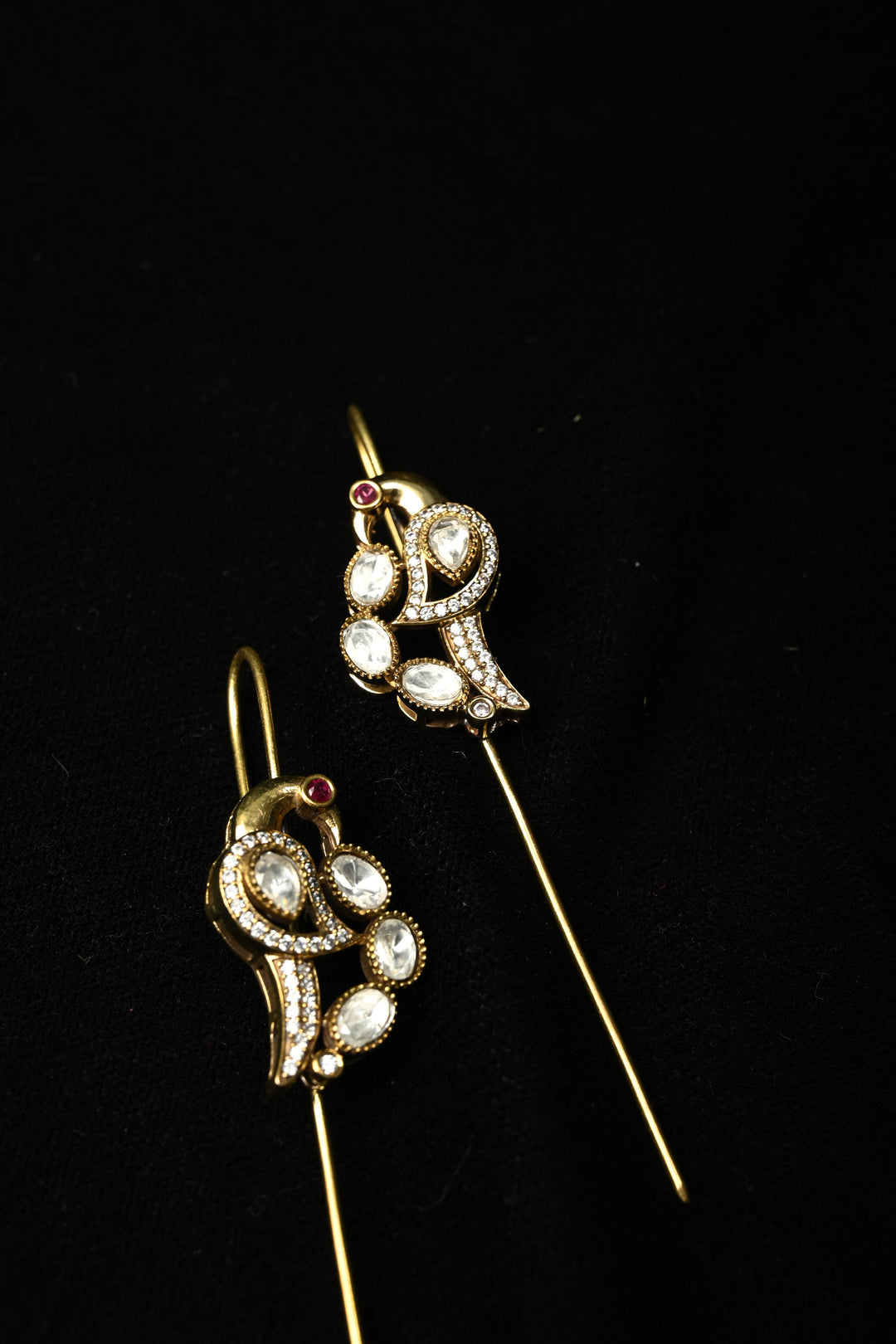 Akansha Needle Cuff in Brass with Antique Gold Polish and Moissanite Stone Details | SHOBITAM