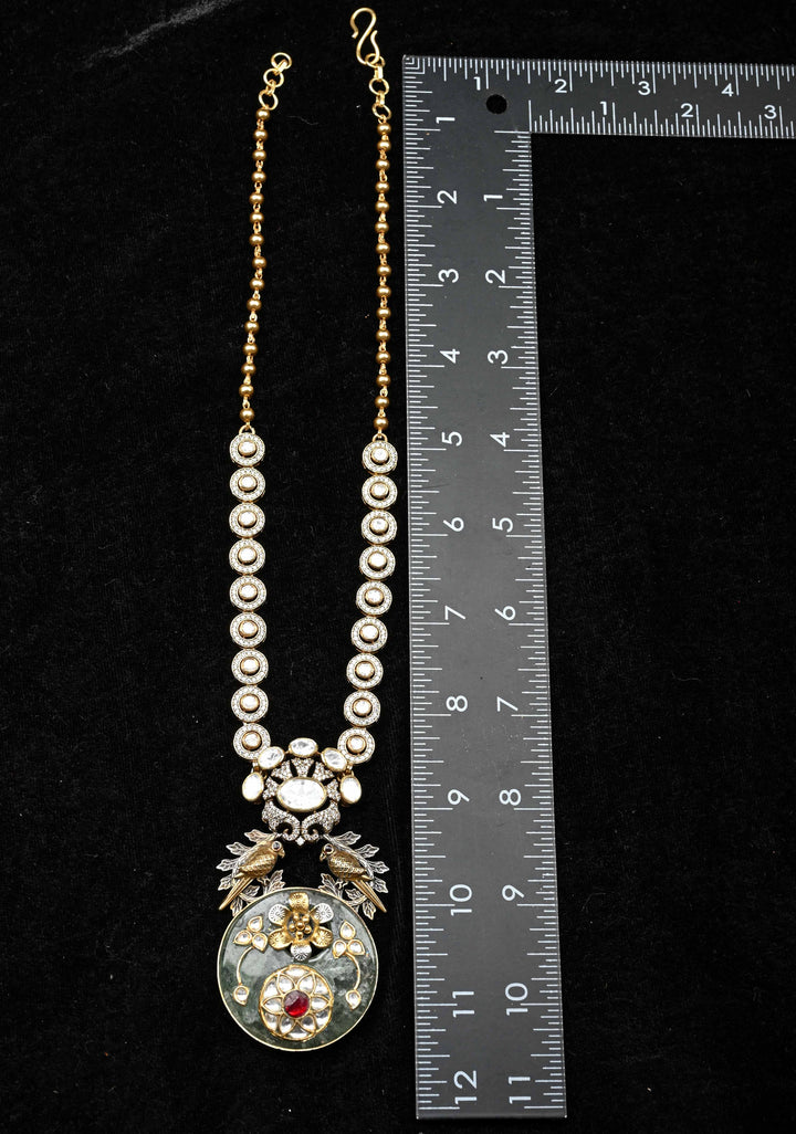 92.5 silver oxidized Dual Tone Necklace, Studded with Semi-Precious Stones