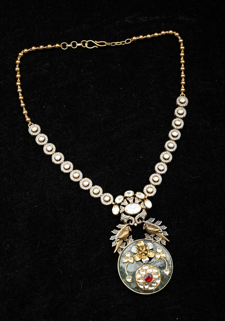 92.5 silver oxidized Dual Tone Necklace, Studded with Semi-Precious Stones