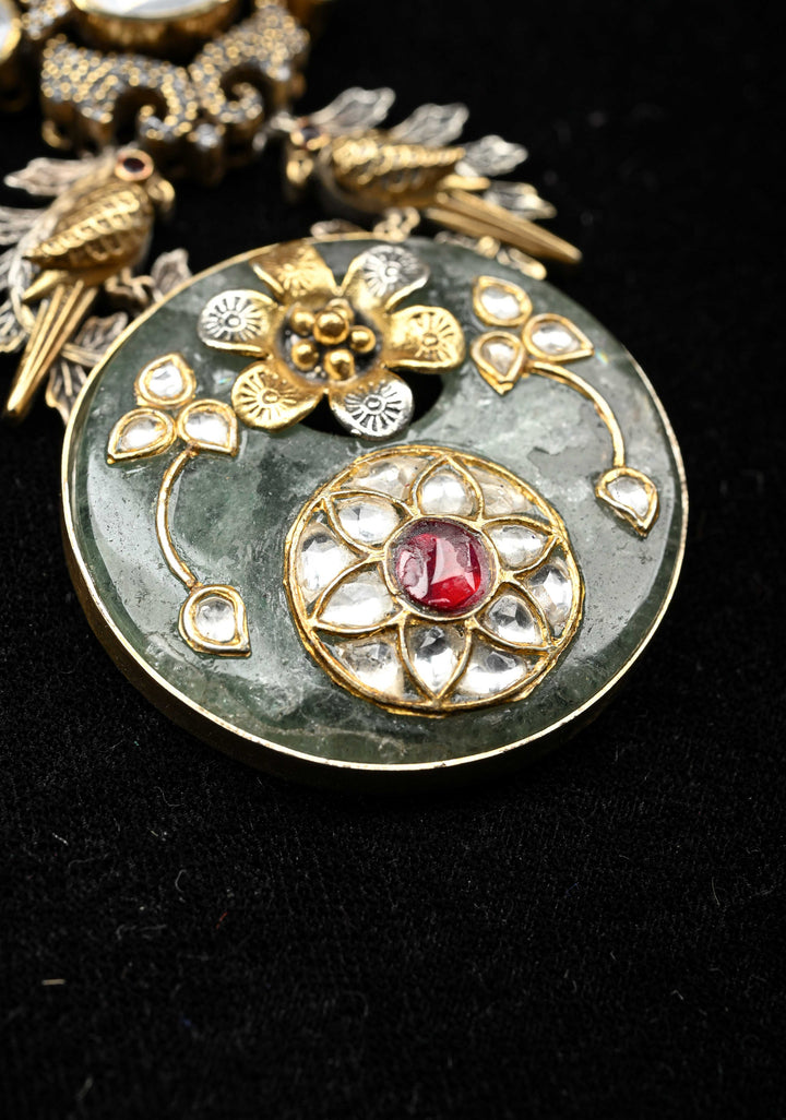 92.5 silver oxidized Dual Tone Necklace, Studded with Semi-Precious Stones