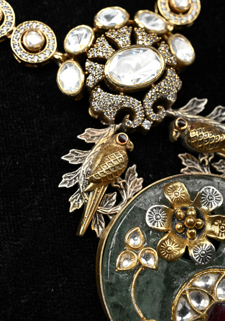 92.5 silver oxidized Dual Tone Necklace, Studded with Semi-Precious Stones