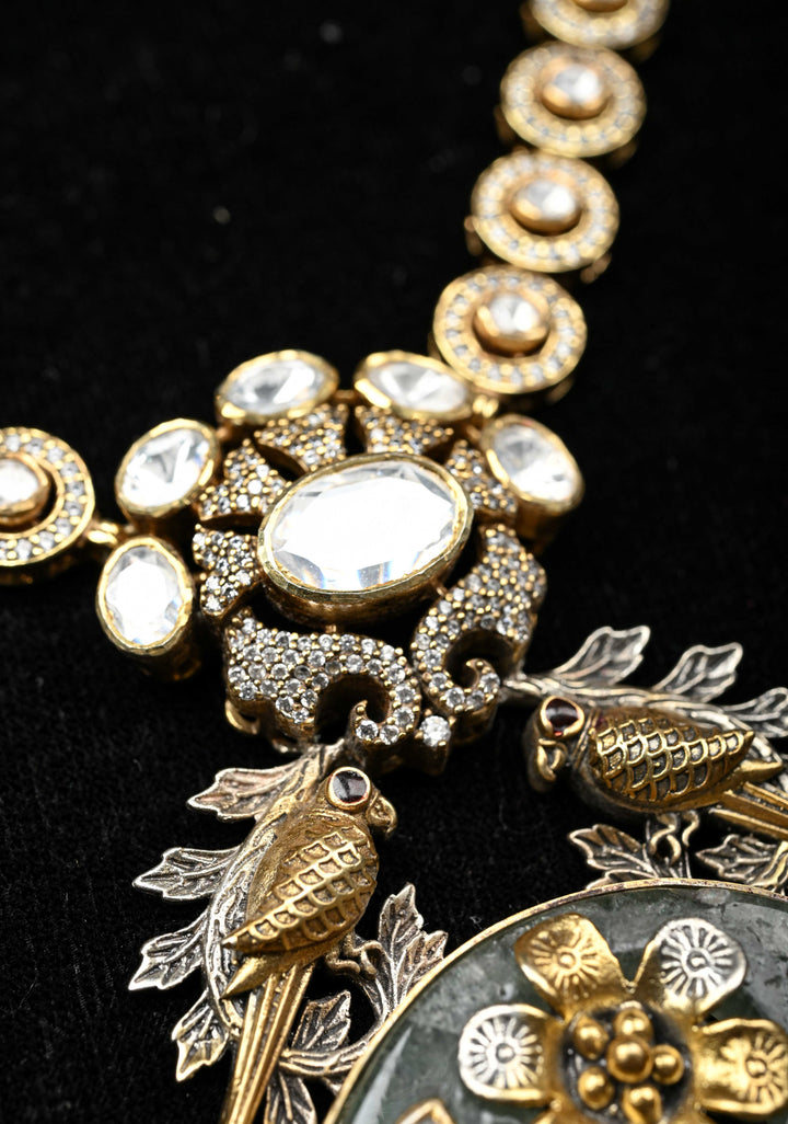 92.5 silver oxidized Dual Tone Necklace, Studded with Semi-Precious Stones